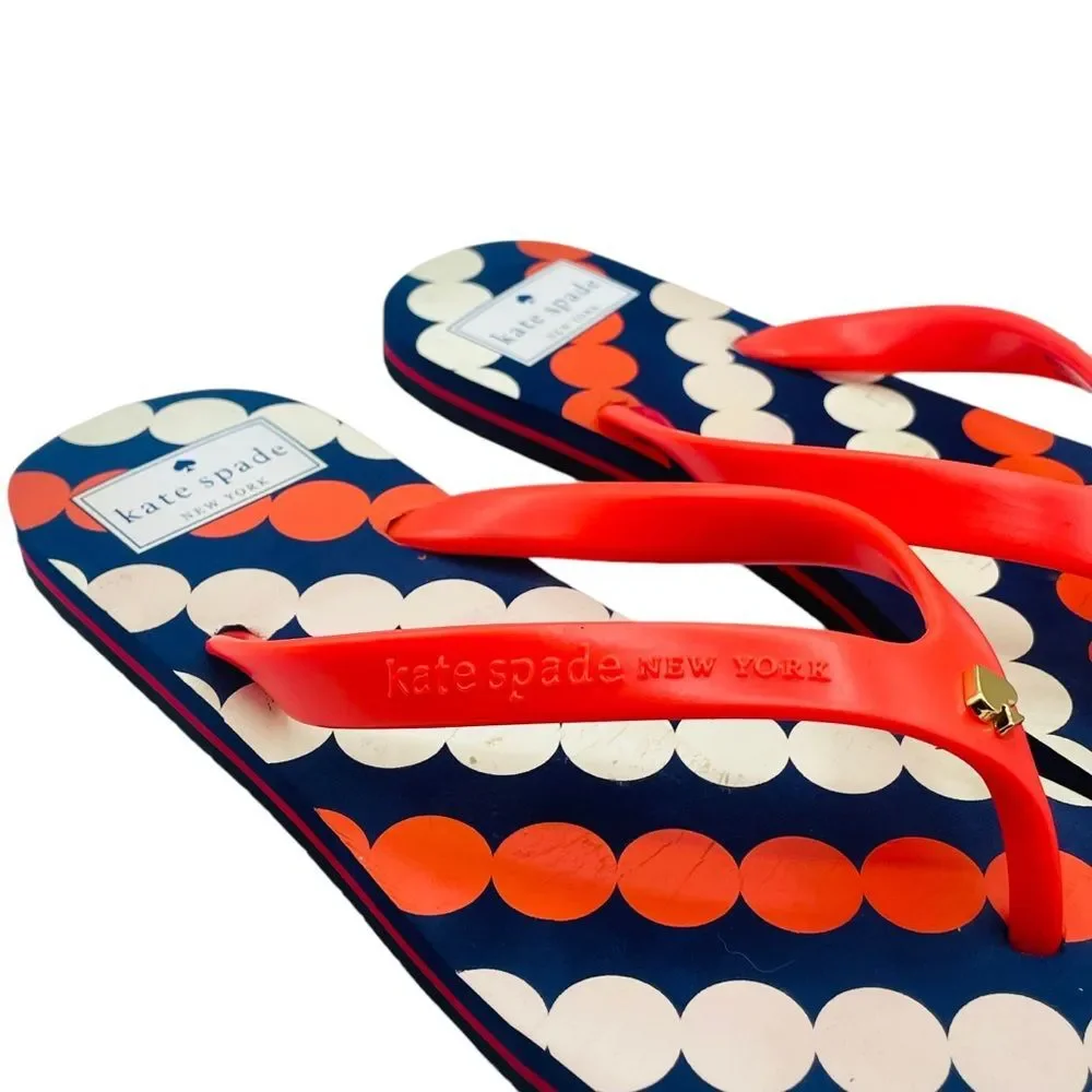 Kate Spade Orange & Blue Polka Dot Rubber Sandals Flip Flops Sz 7
